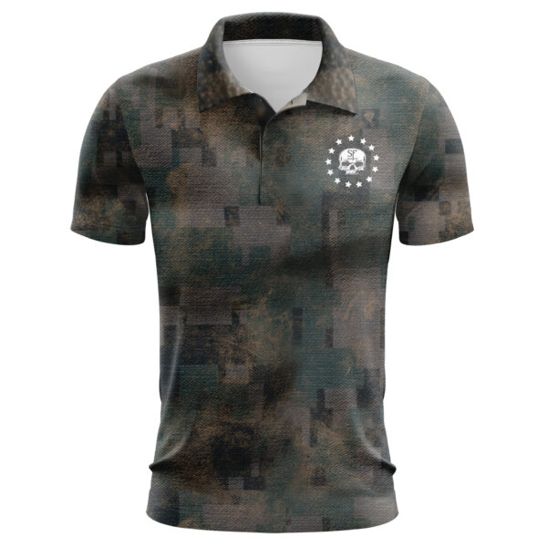 Woodland Camo Polo Shirt with Skull and Stars – Made in USA